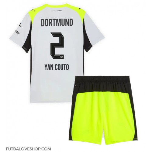Dres Borussia Dortmund Yan Couto #2 Preč pre deti 2025-26 Krátky Rukáv (+ trenírky)